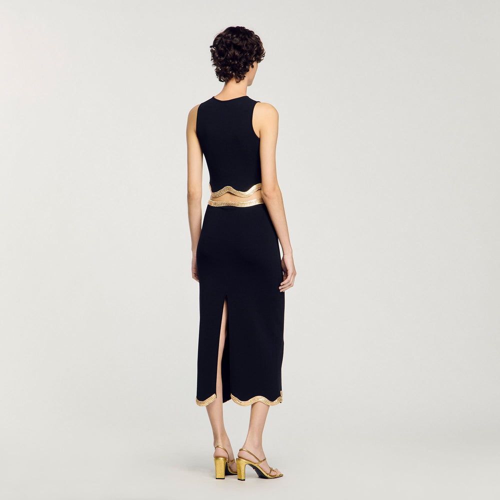 Sandro / Maxi knitted skirt with chain detail Black