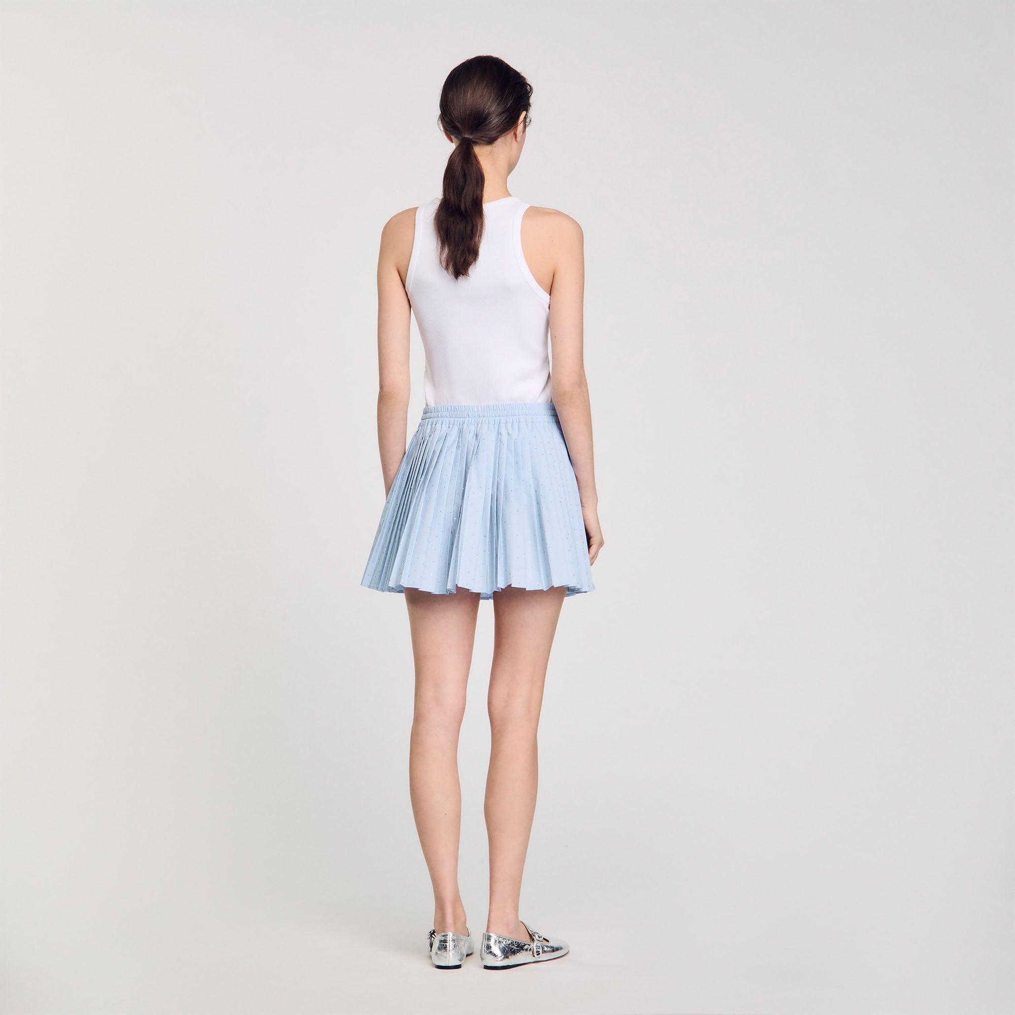 Sandro / Mini pleated rhinestone skirt Sky Blue