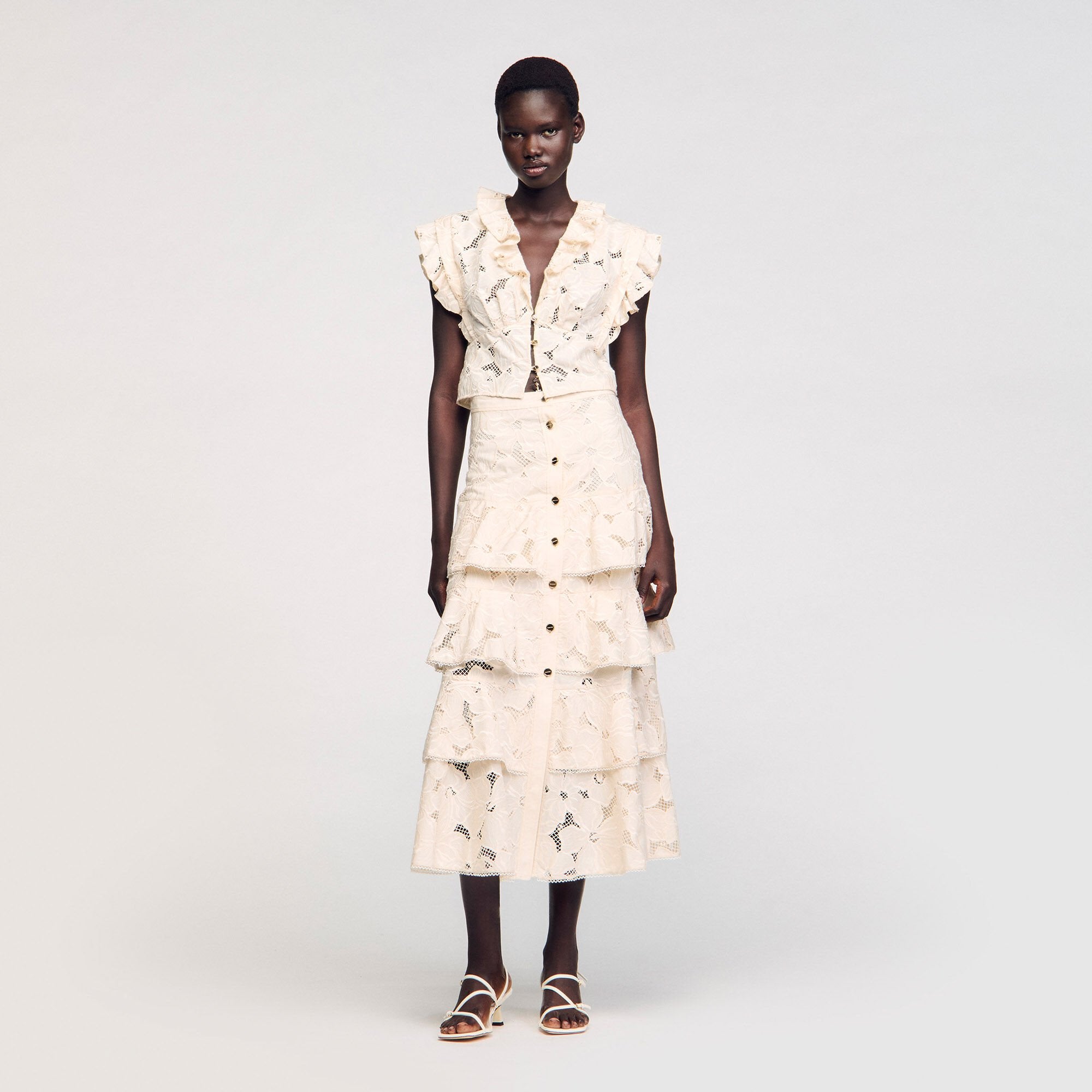 Sandro / Maxi frilled skirt Ecru