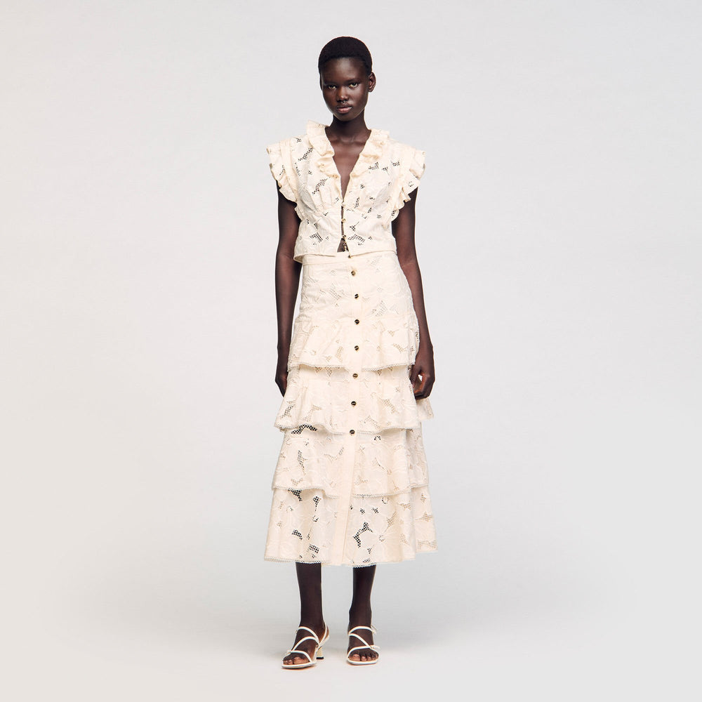 Sandro / Maxi frilled skirt Ecru