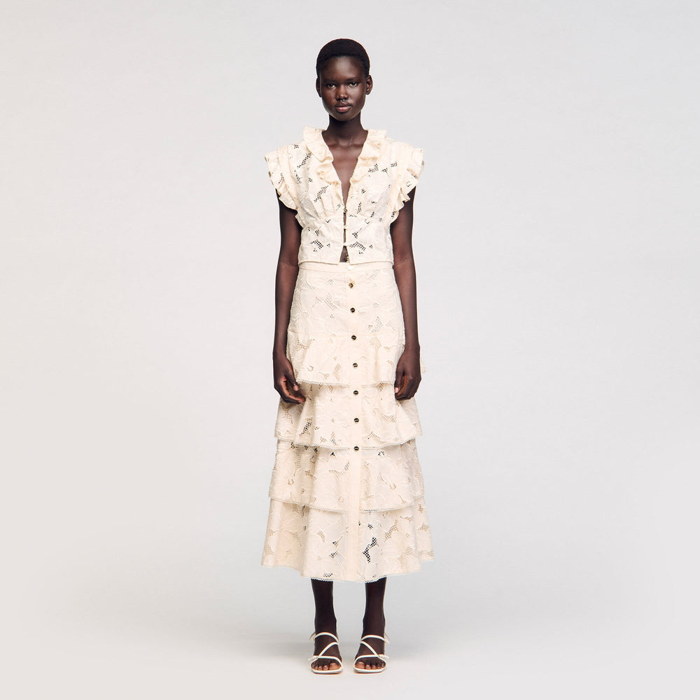 Sandro / Maxi frilled skirt Ecru