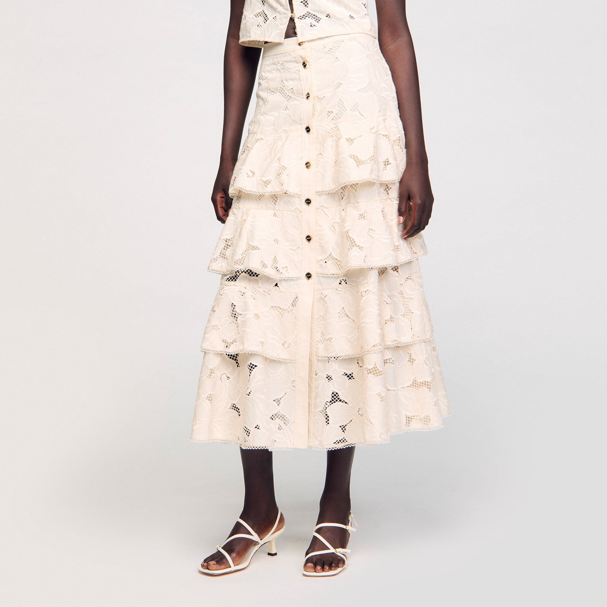 Sandro / Maxi frilled skirt Ecru