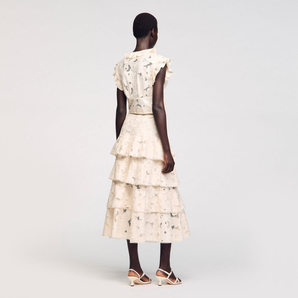 Sandro / Maxi frilled skirt Ecru