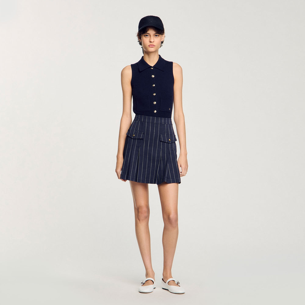 Sandro / Mini striped pleated skirt Navy / Ecru