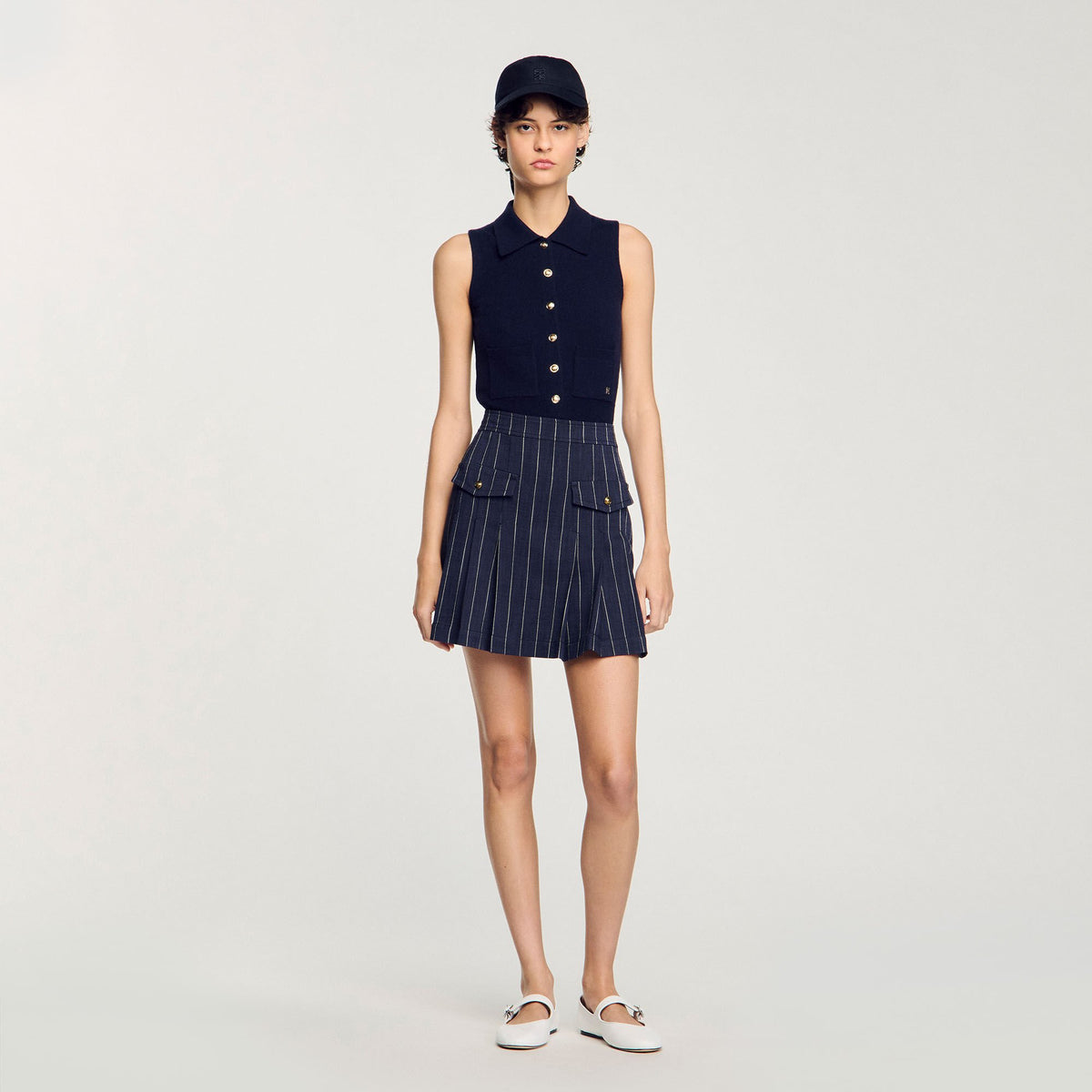Sandro / Mini striped pleated skirt Navy / Ecru