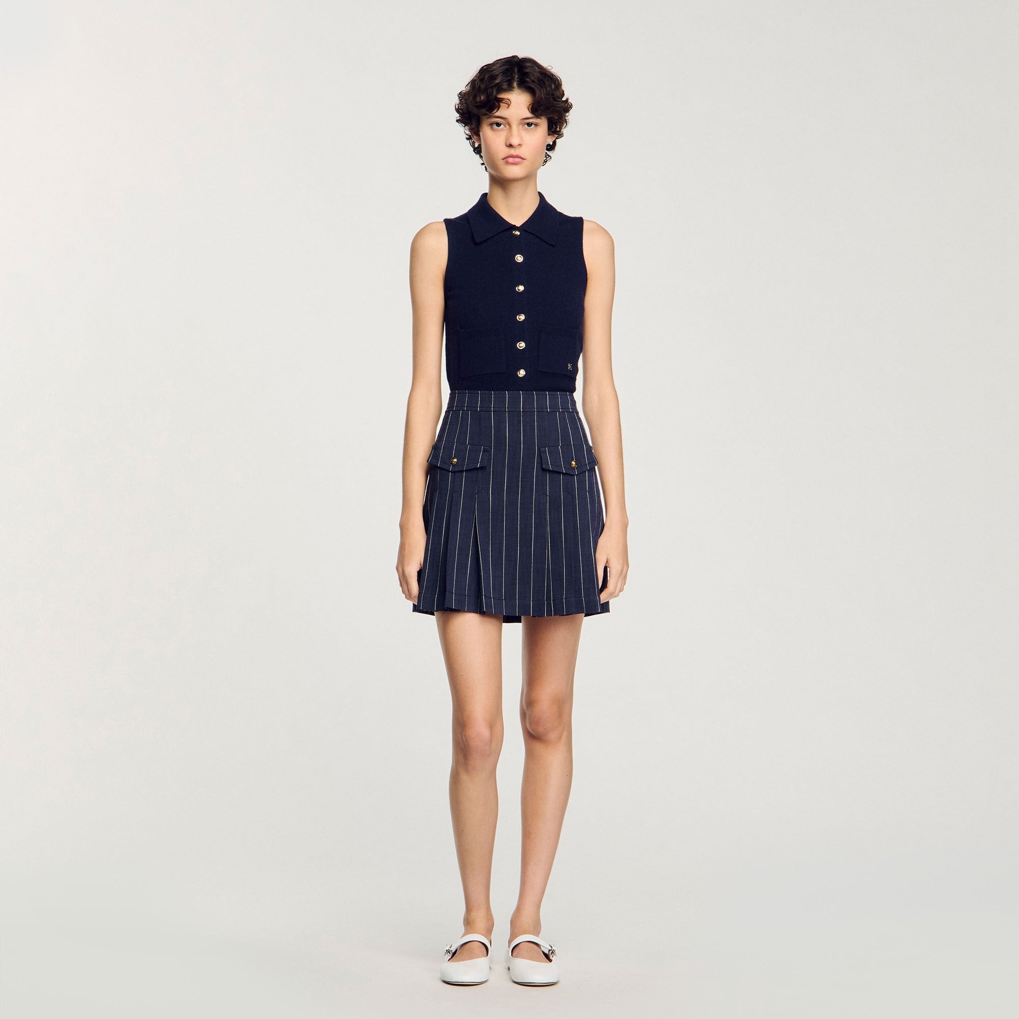 Sandro / Mini striped pleated skirt Navy / Ecru