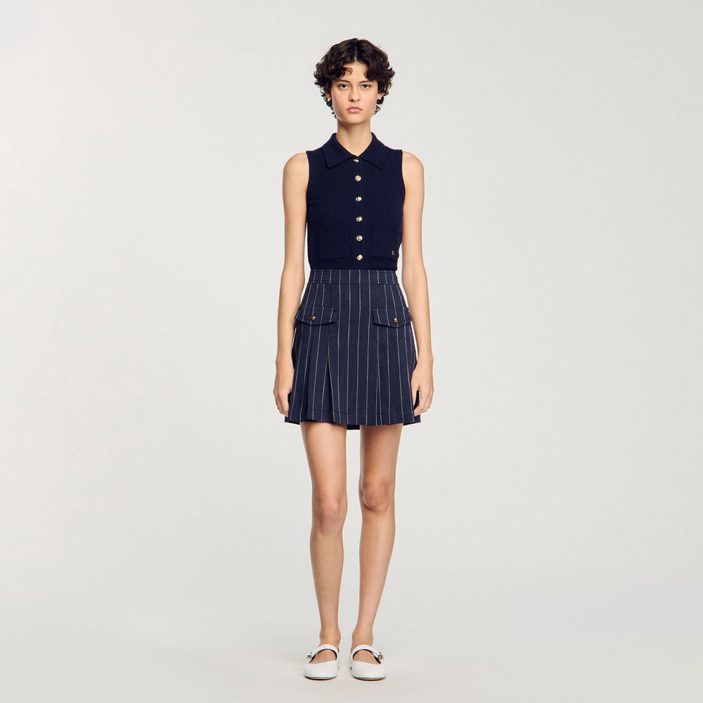 Sandro / Mini striped pleated skirt Navy / Ecru