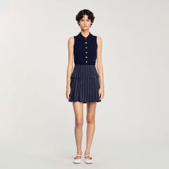 Sandro / Mini striped pleated skirt Navy / Ecru