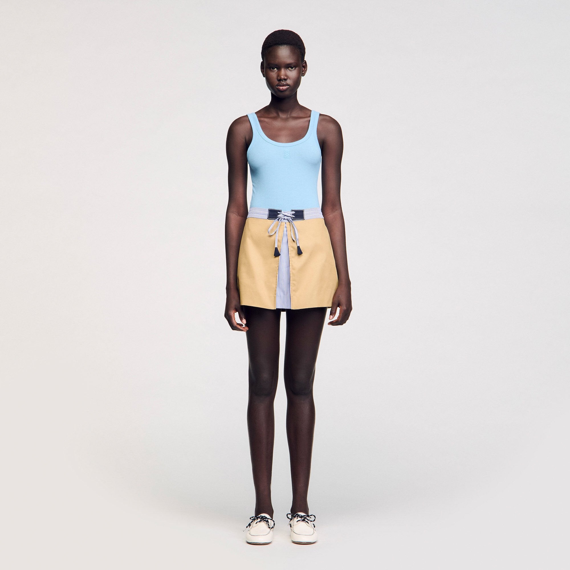 Sandro / Mini dual-material skirt Beige