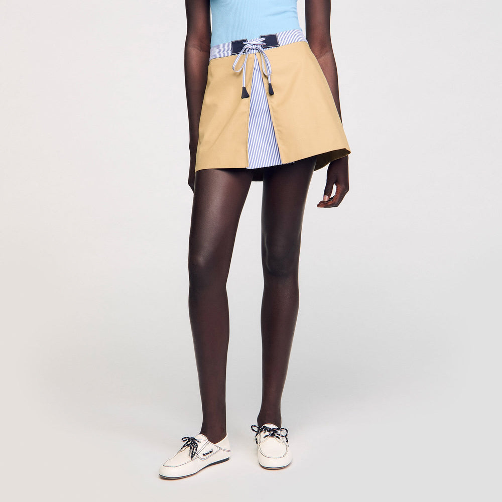 Sandro / Mini dual-material skirt Beige