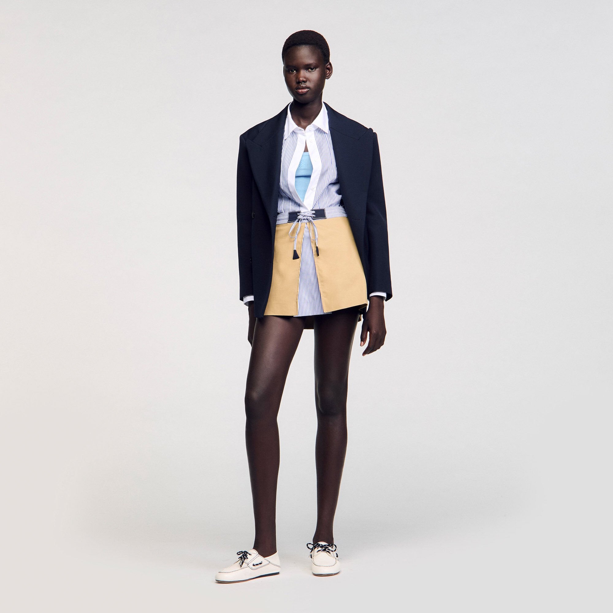 Sandro / Mini dual-material skirt Beige