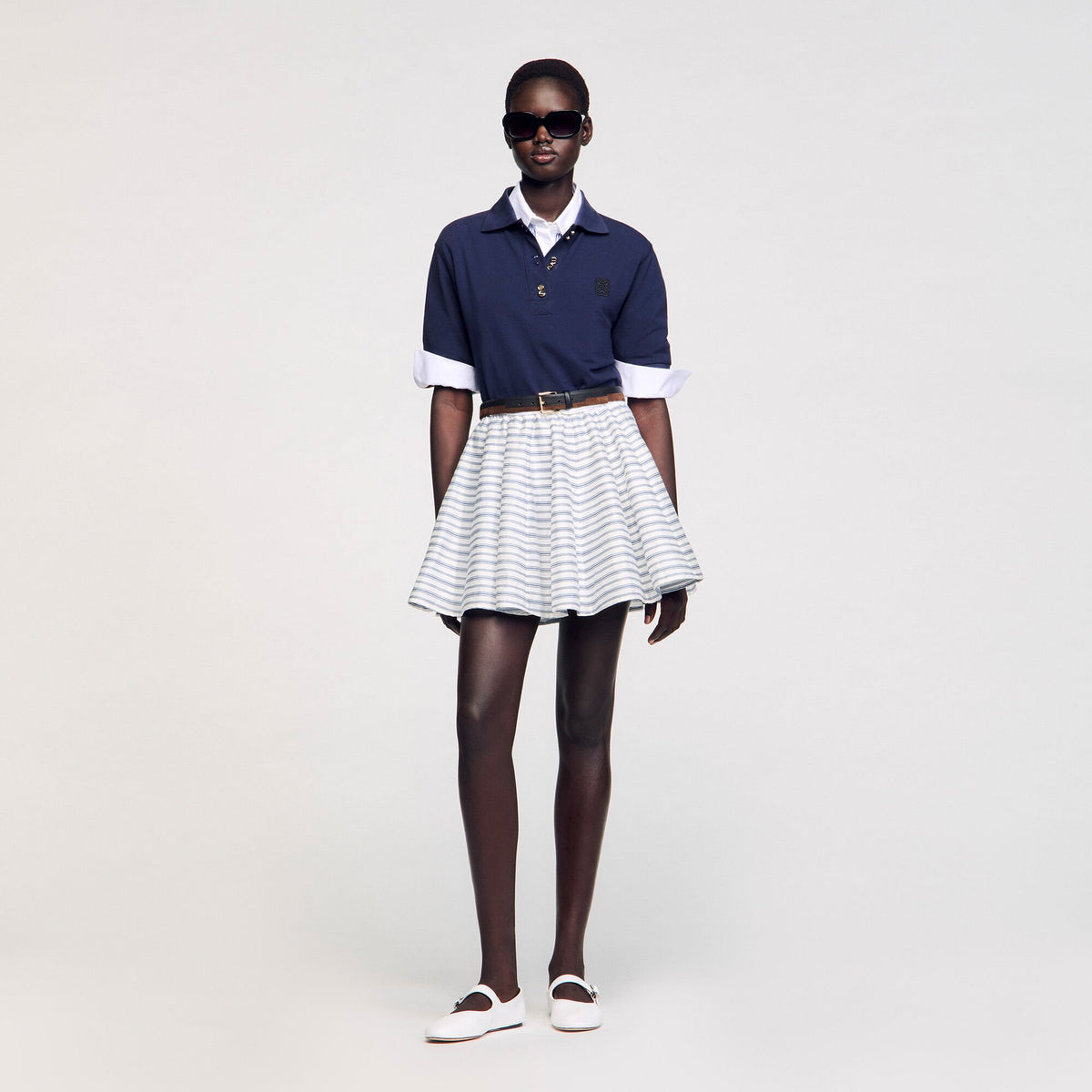 Sandro / Spiral print skater skirt Blu / White