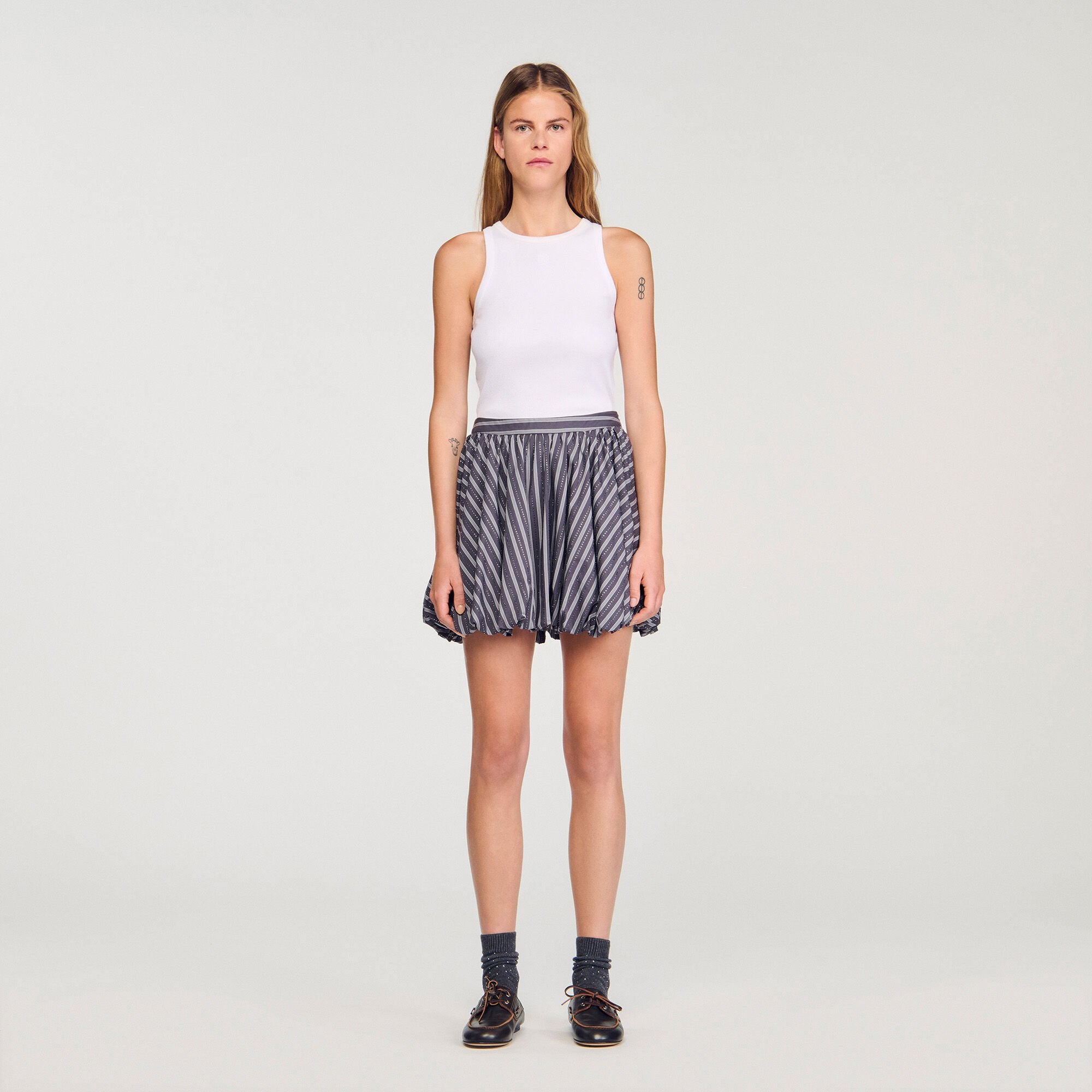 Sandro / Striped rhinestone bubble skirt Grey
