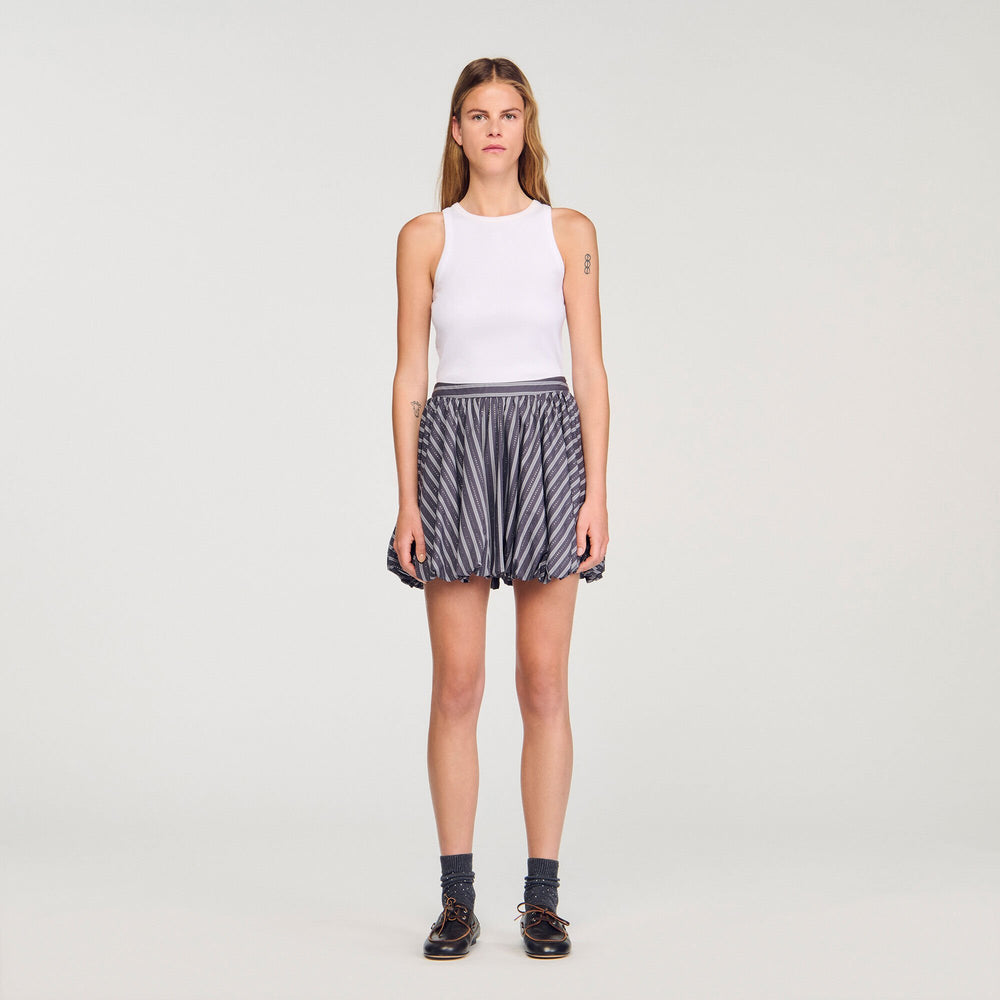 Sandro / Striped rhinestone bubble skirt Grey