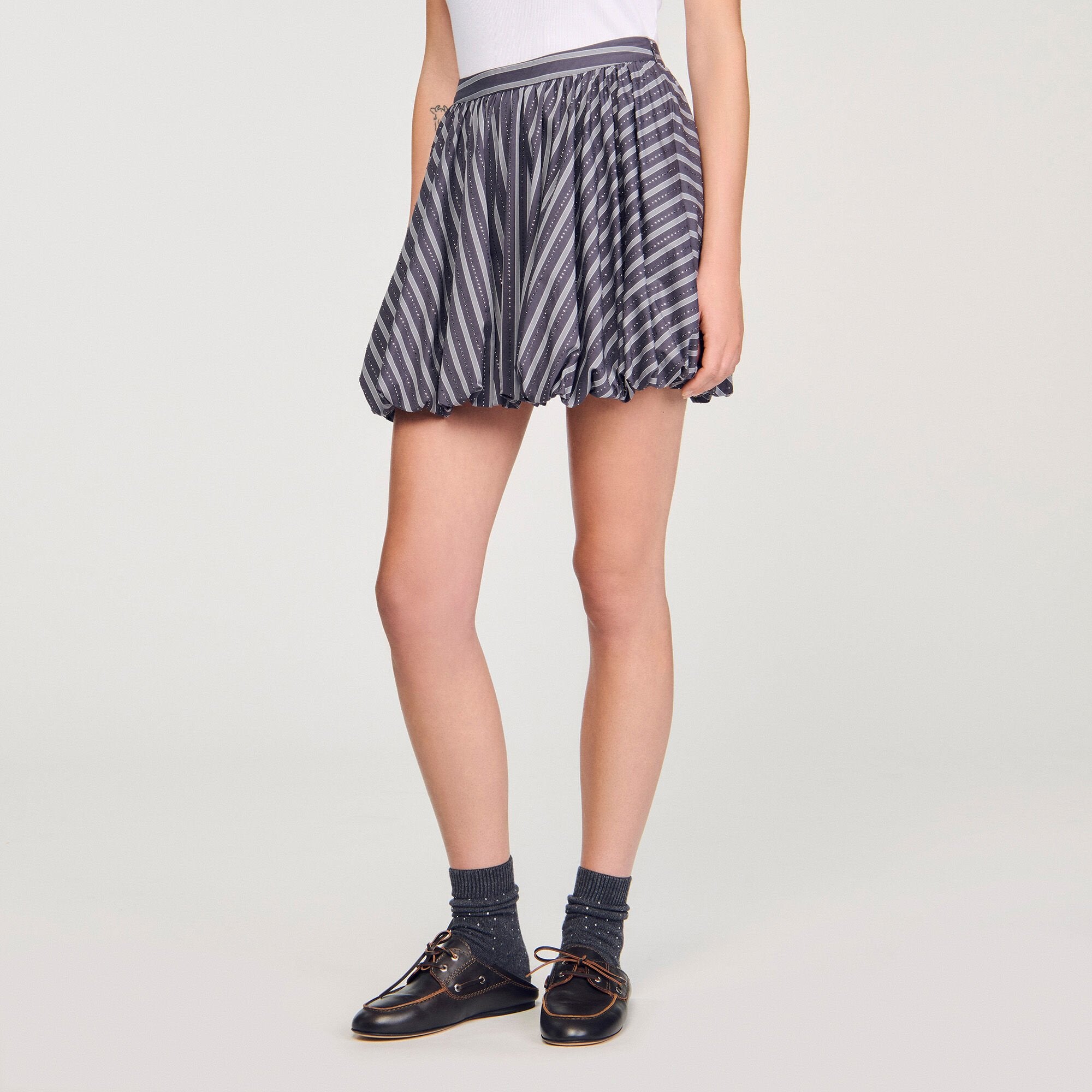 Sandro / Striped rhinestone bubble skirt Grey