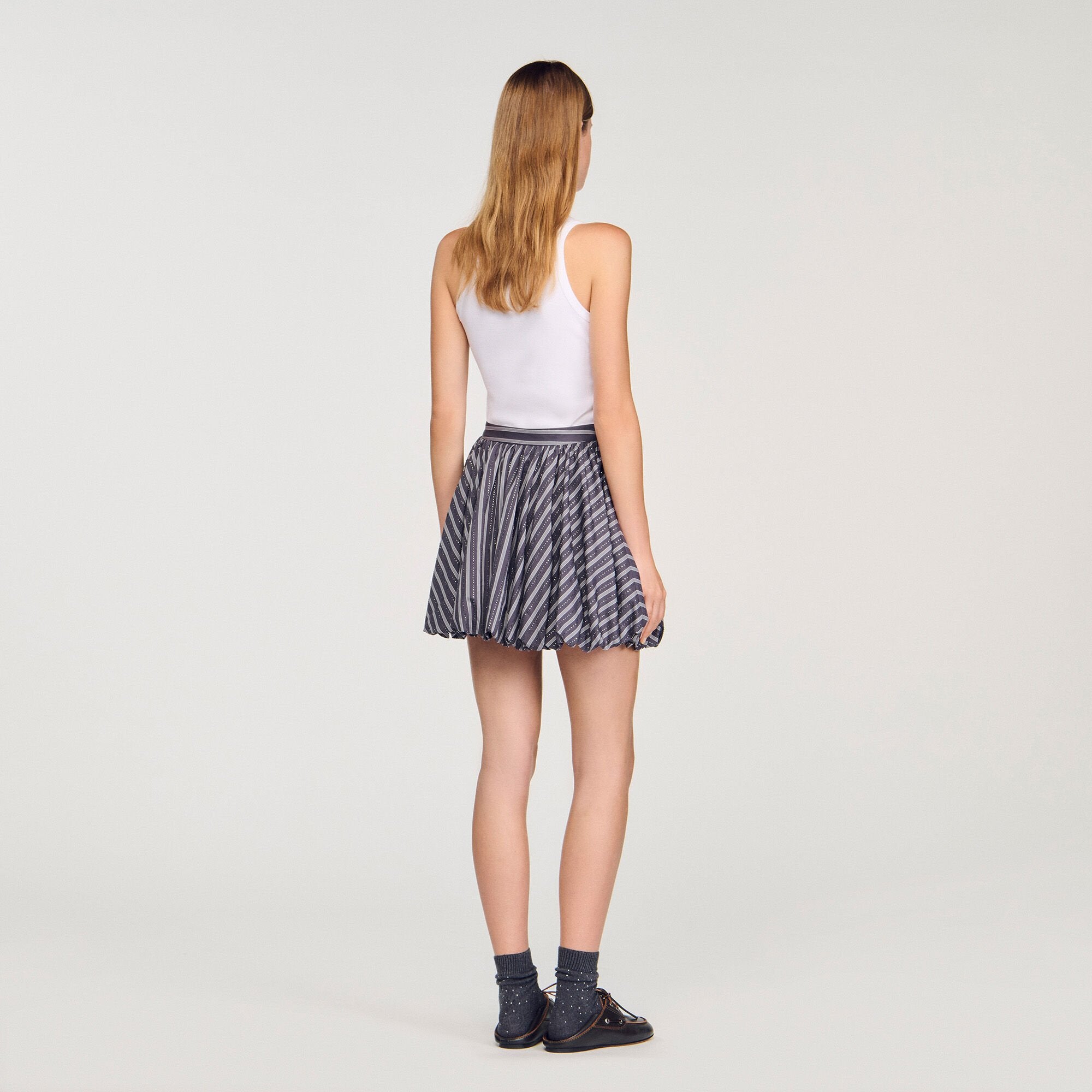 Sandro / Striped rhinestone bubble skirt Grey