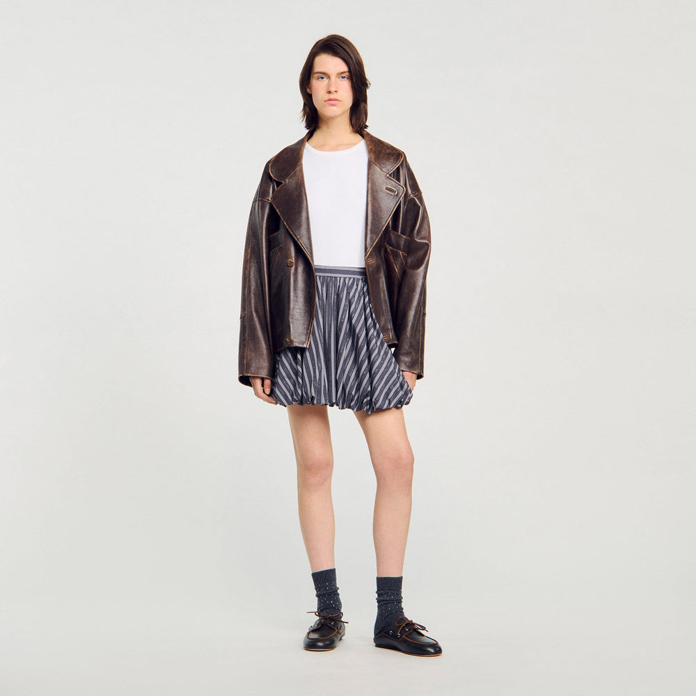 Sandro / Striped rhinestone bubble skirt Grey