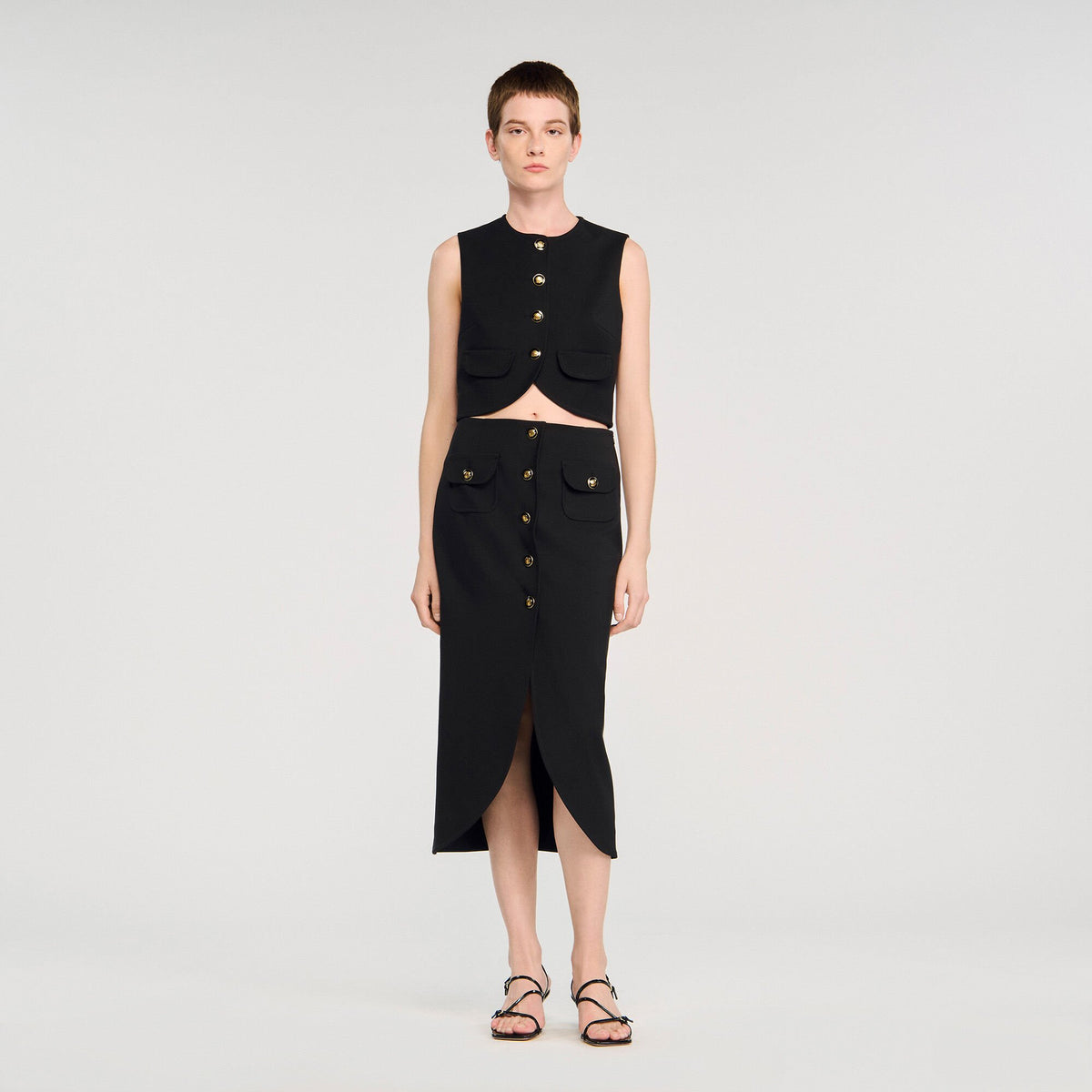 Sandro / Buttoned midi skirt Black