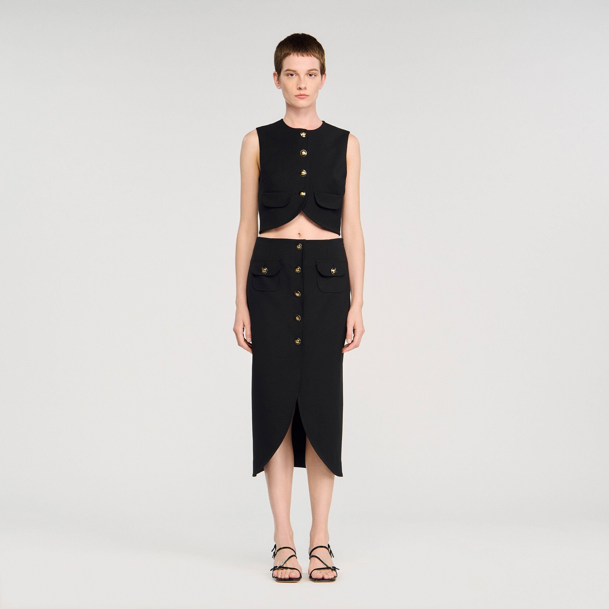 Sandro / Buttoned midi skirt Black