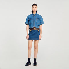 Sandro / Mini denim and leather skirt Dark Blue