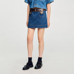 Sandro / Mini denim and leather skirt Dark Blue