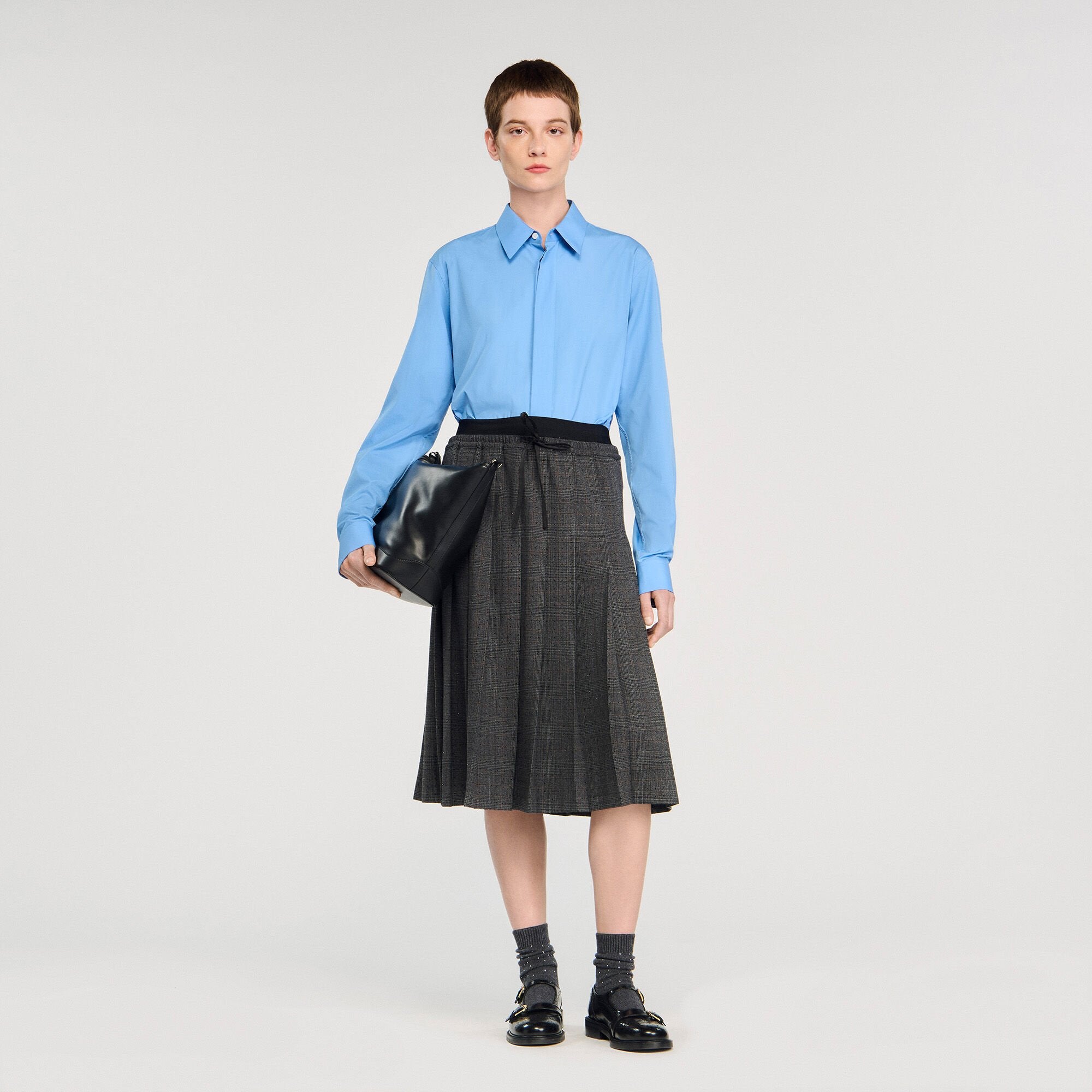 Sandro / Midi pleated rhinestone skirt Grey / Brown