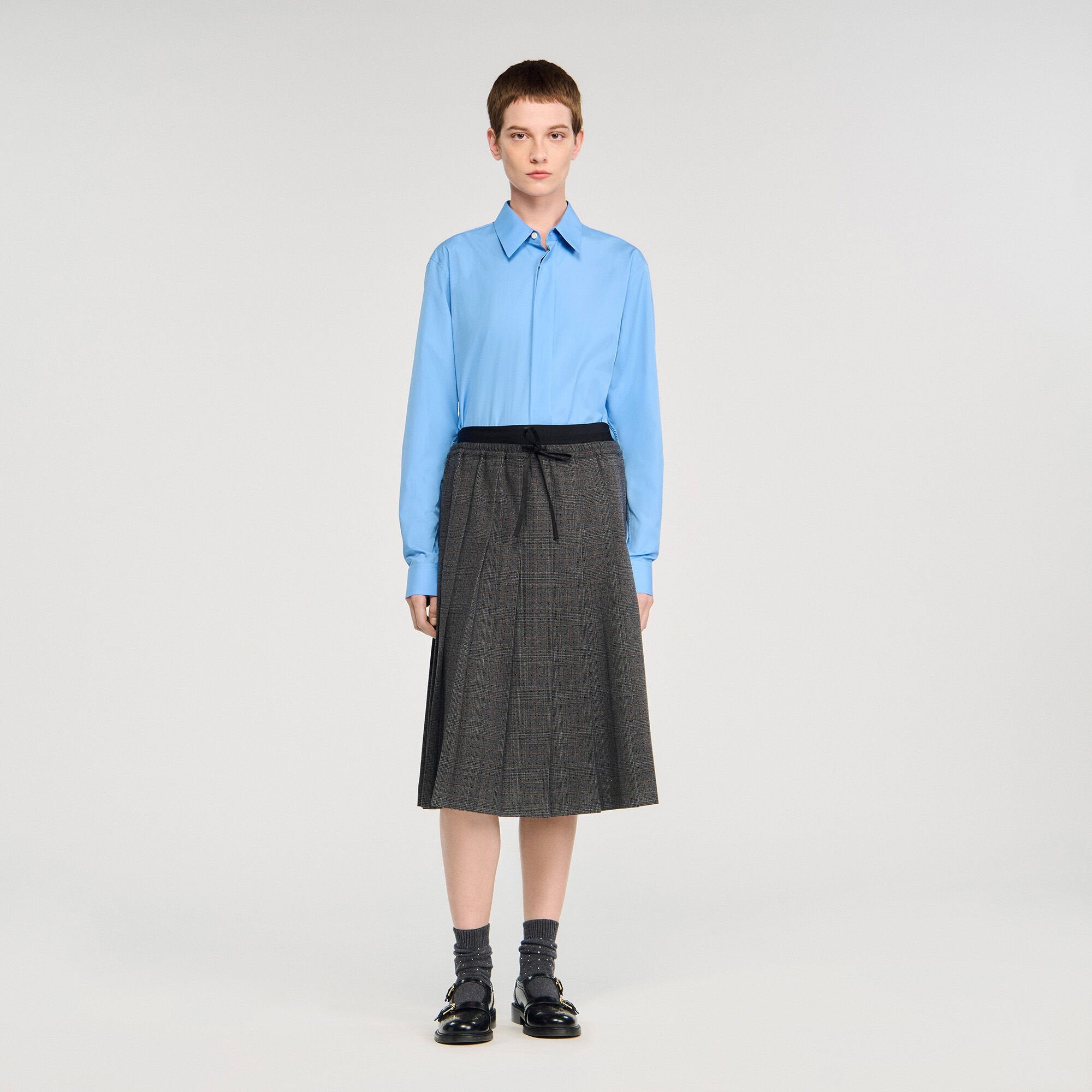 Sandro / Midi pleated rhinestone skirt Grey / Brown