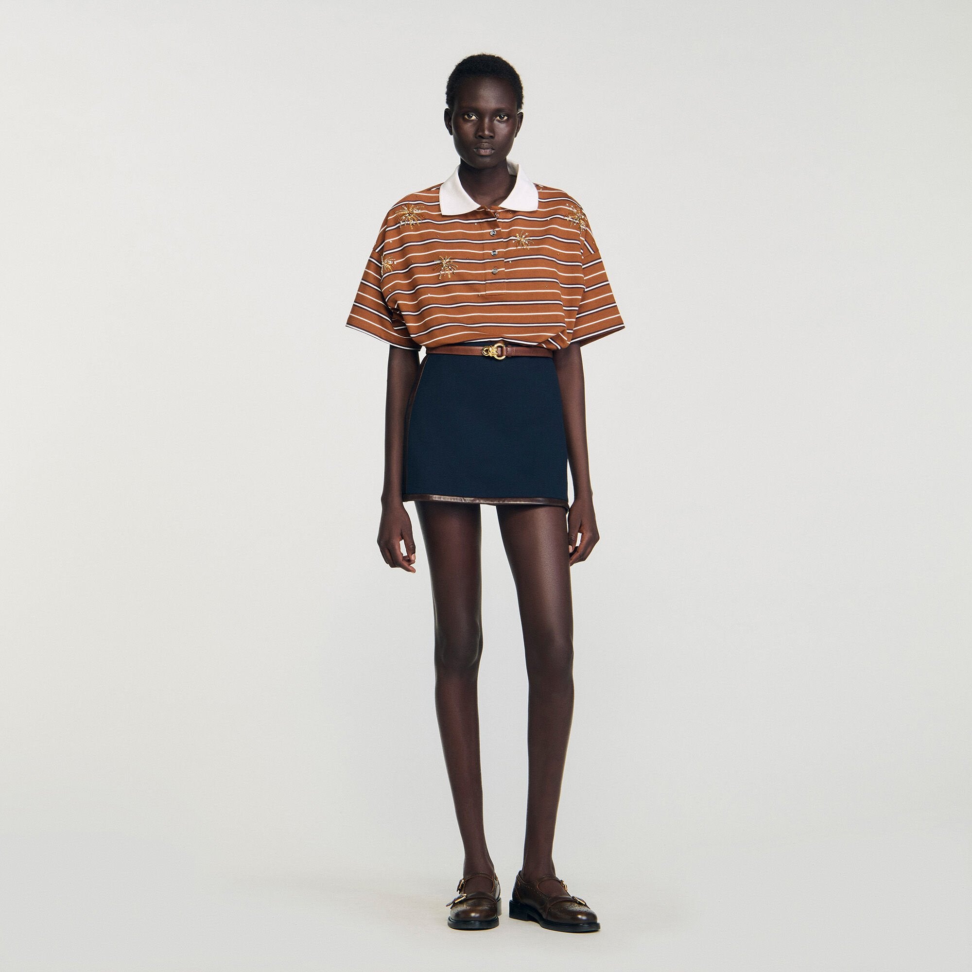 Sandro / Mini skirt with leather bands Navy Blue