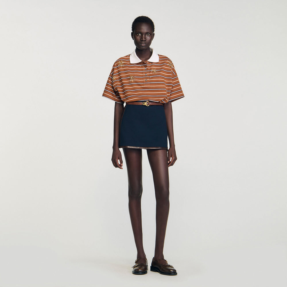 Sandro / Mini skirt with leather bands Navy Blue