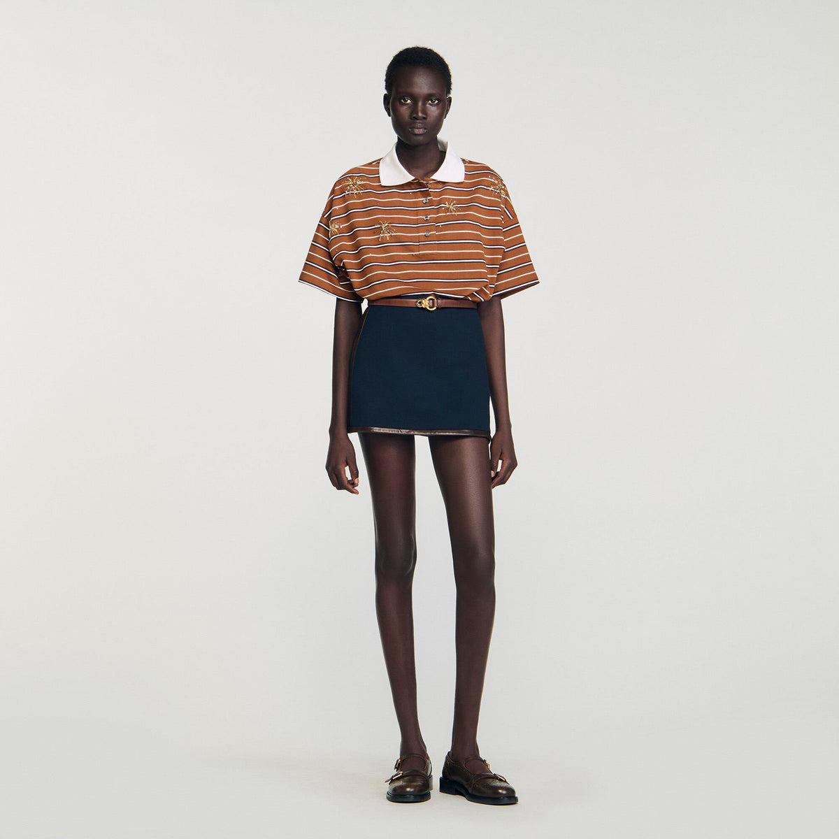 Sandro / Mini skirt with leather bands Navy Blue