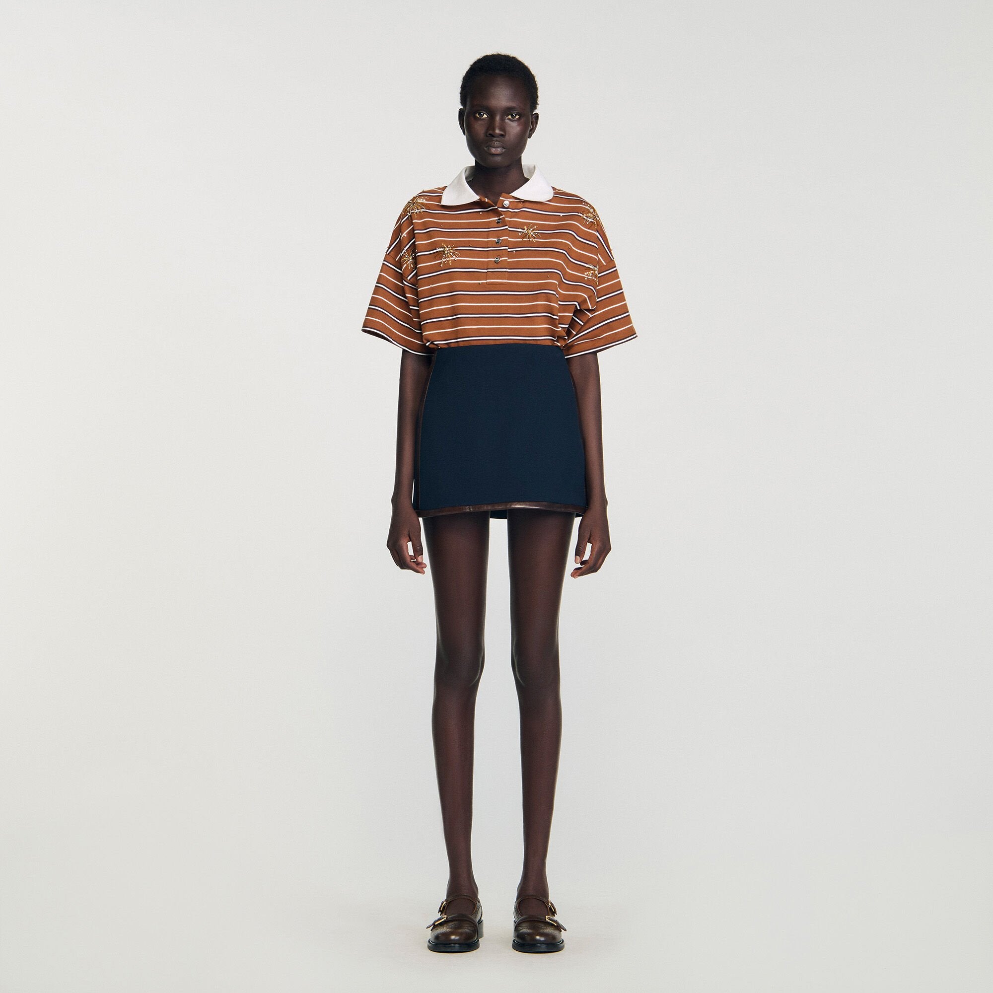 Sandro / Mini skirt with leather bands Navy Blue