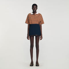 Sandro / Mini skirt with leather bands Navy Blue