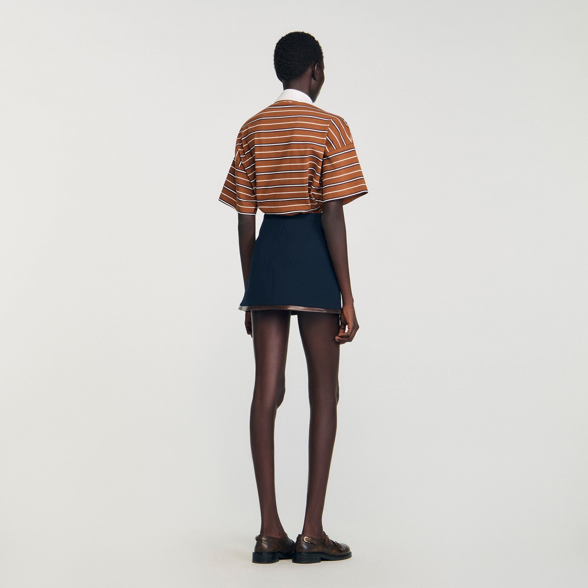 Sandro / Mini skirt with leather bands Navy Blue