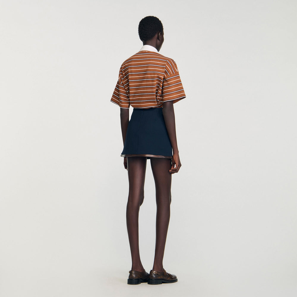 Sandro / Mini skirt with leather bands Navy Blue
