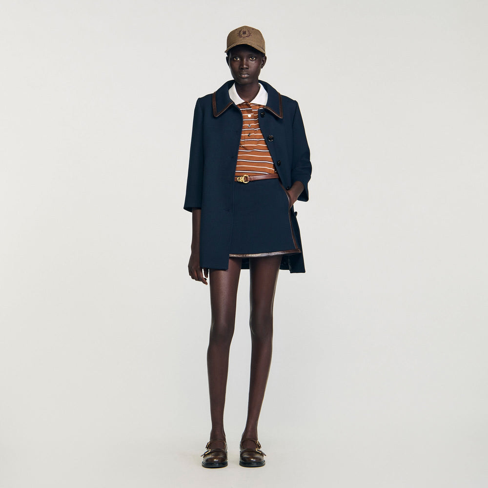 Sandro / Mini skirt with leather bands Navy Blue