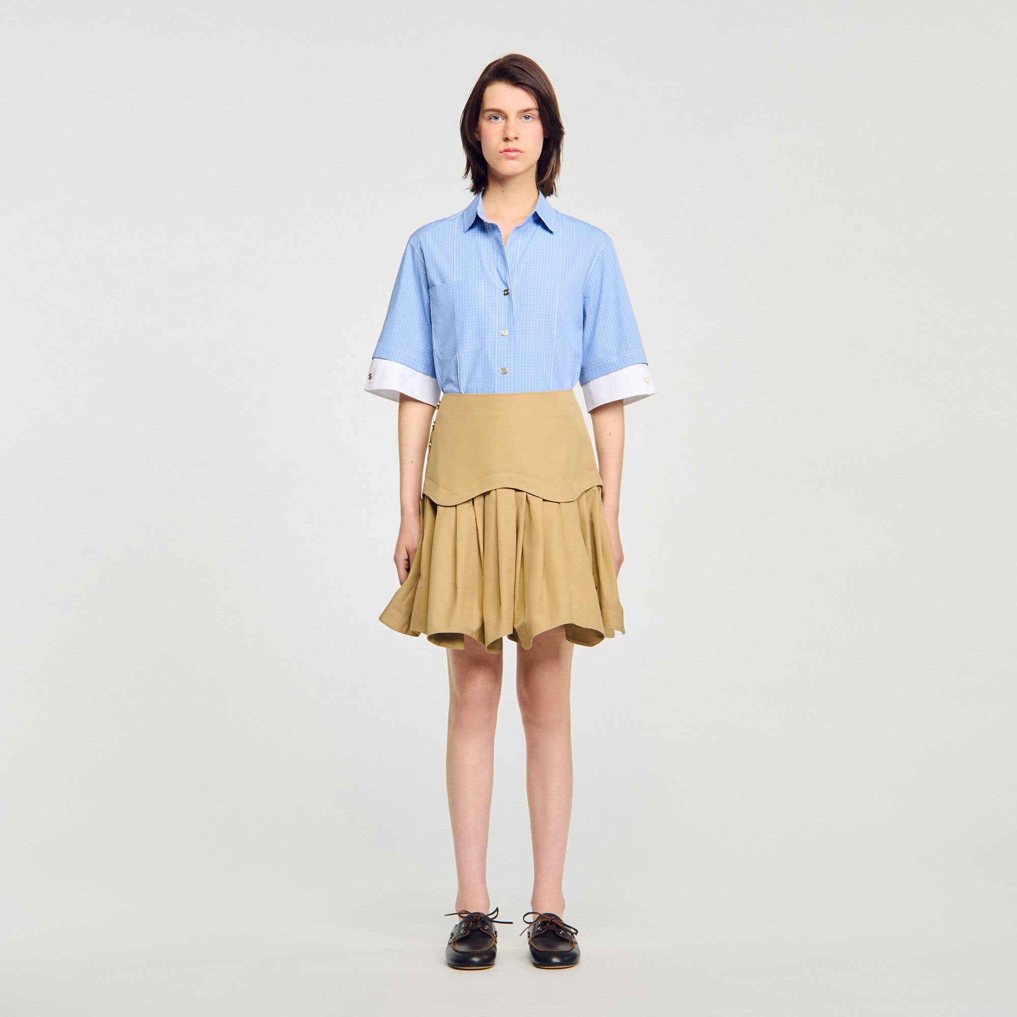 Sandro / Mini flared pleated skirt Beige