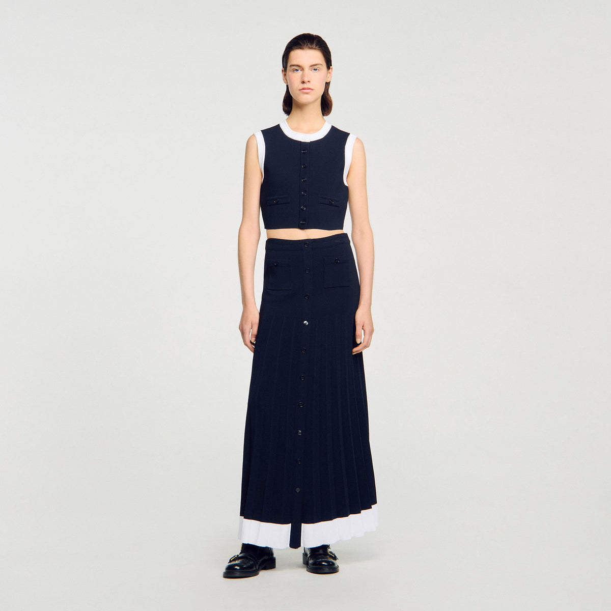Sandro / Maxi two-tone knit skirt Navy Blue