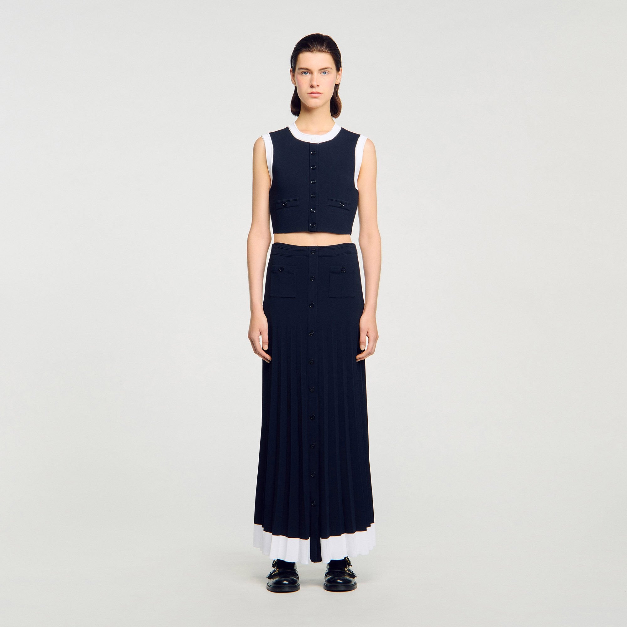 Sandro / Maxi two-tone knit skirt Navy Blue
