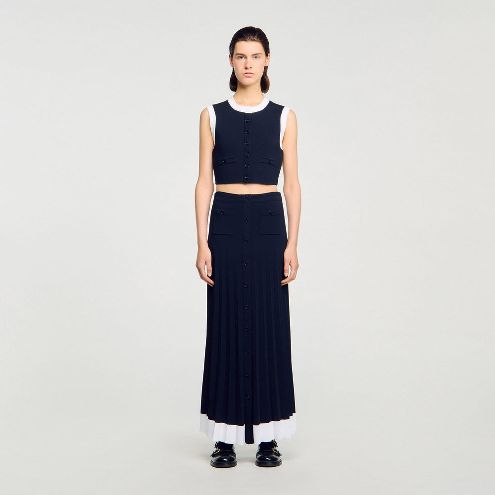Sandro / Maxi two-tone knit skirt Navy Blue