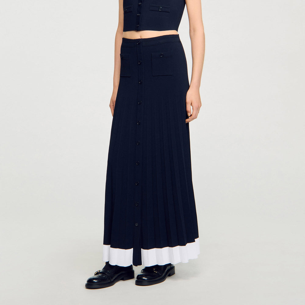 Sandro / Maxi two-tone knit skirt Navy Blue