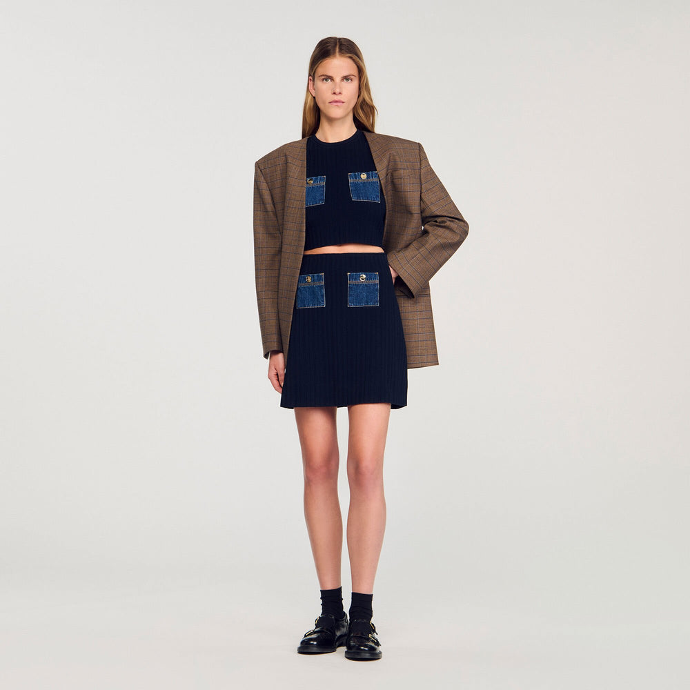 Sandro / Mini knit and denim skirt Navy Blue