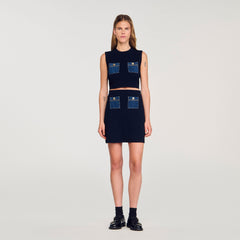 Sandro / Mini knit and denim skirt Navy Blue