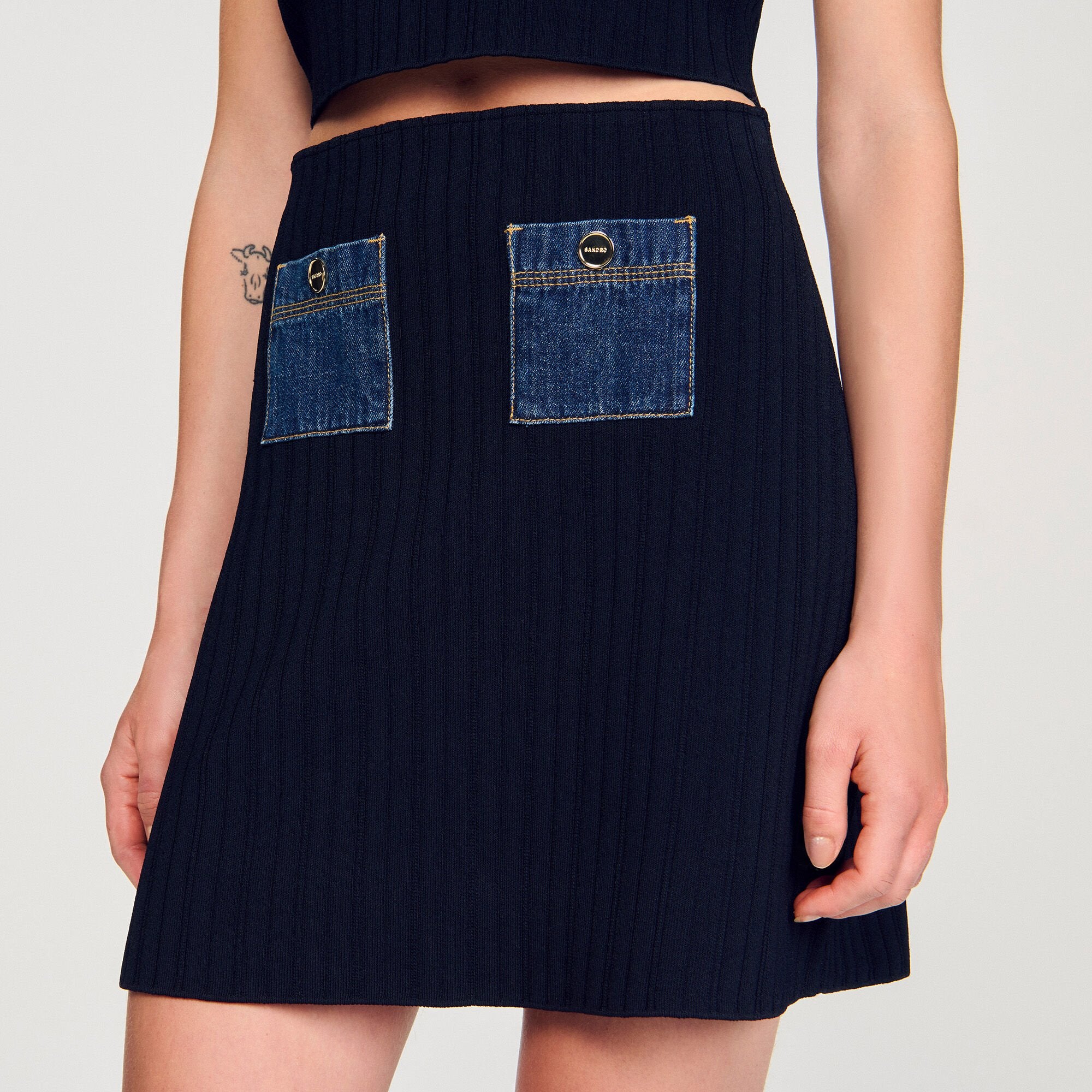 Sandro / Mini knit and denim skirt Navy Blue