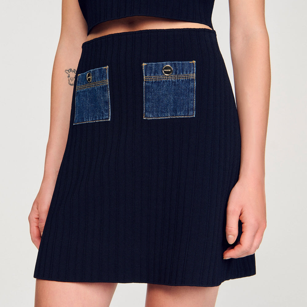 Sandro / Mini knit and denim skirt Navy Blue