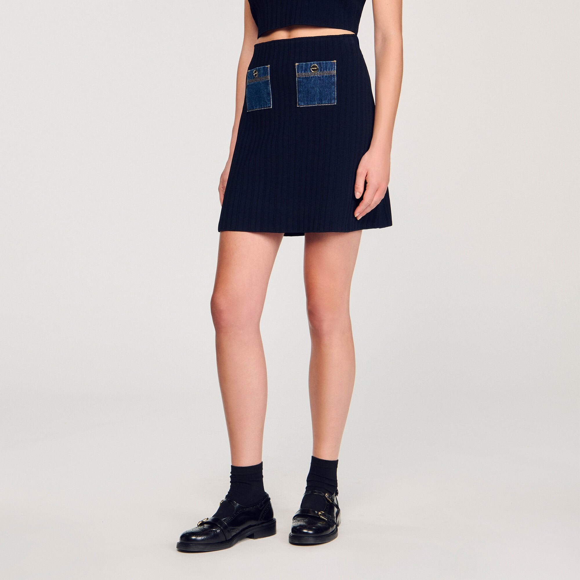 Sandro / Mini knit and denim skirt Navy Blue