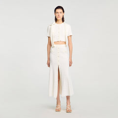 Sandro / Pointelle knit midi skirt Ecru