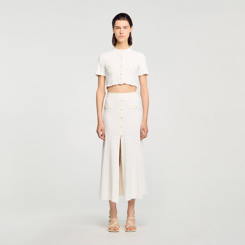 Sandro / Pointelle knit midi skirt Ecru