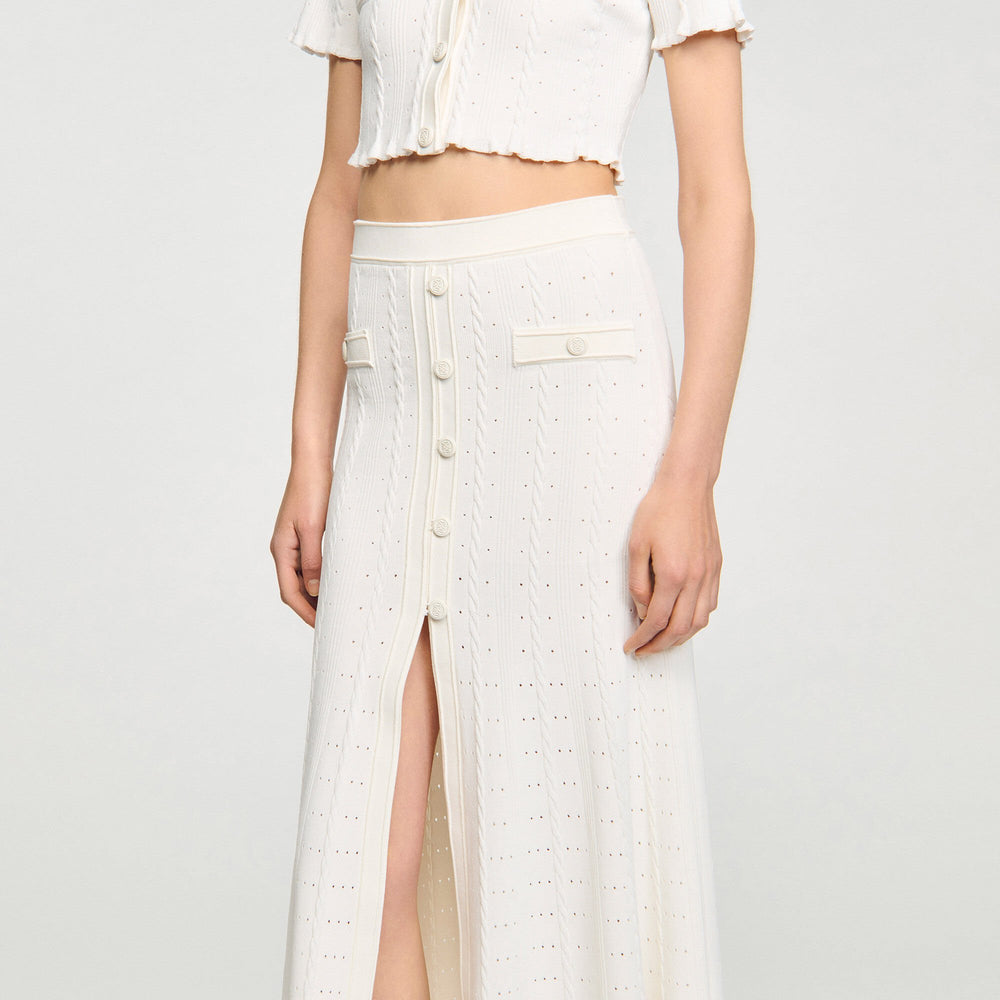 Sandro / Pointelle knit midi skirt Ecru