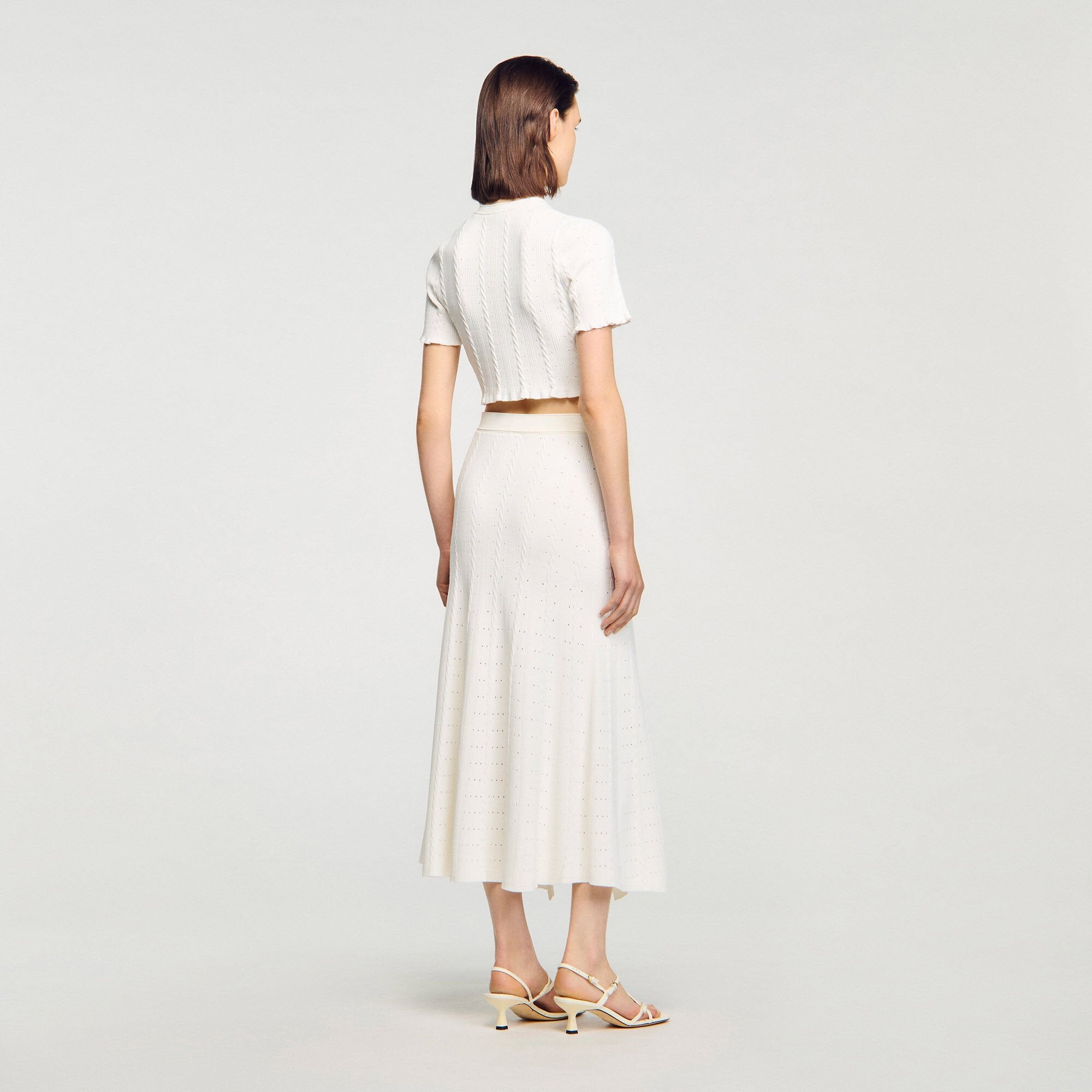 Sandro / Pointelle knit midi skirt Ecru