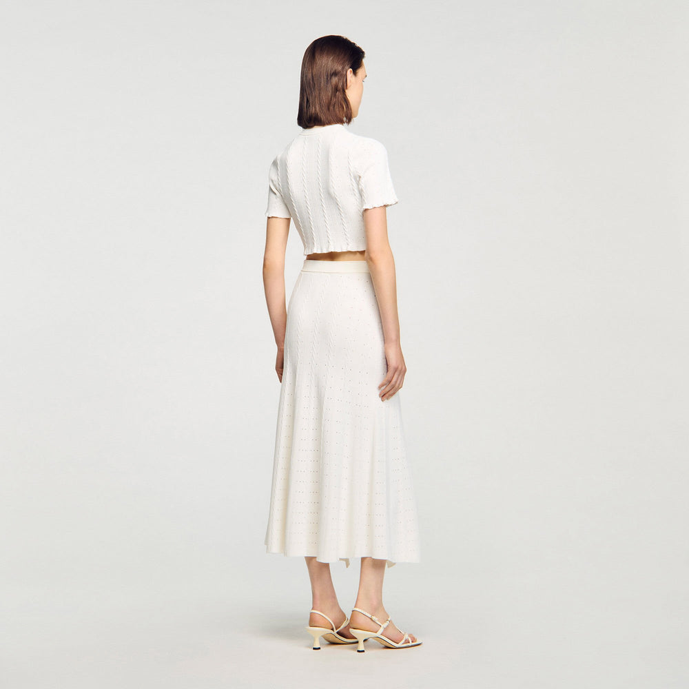 Sandro / Pointelle knit midi skirt Ecru